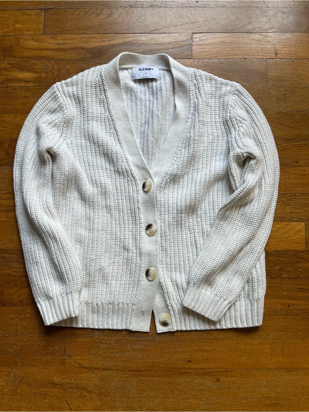 Old Navy Ivory Ribbed V-Neck Button Cardigan